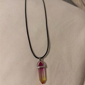 Elegant Pink and Yellow Crystal Pendant Necklace